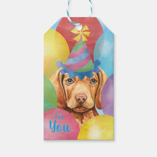 Birthday Balloons Vizsla Gift Tags (Front)