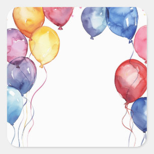 Birthday balloons watercolor square sticker