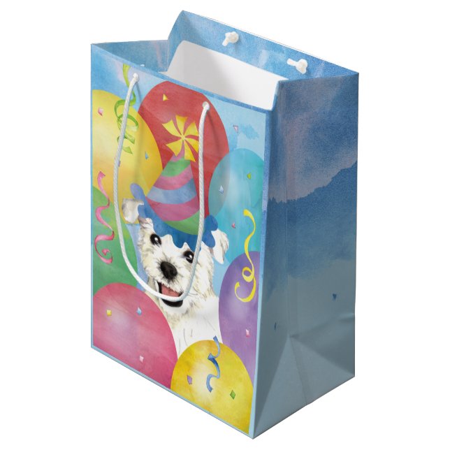 Birthday Balloons Westie Medium Gift Bag (Front Angled)