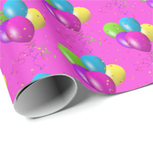 Birthday Balloons with confetti on pink Wrapping Paper