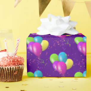 Birthday Balloons with confetti on purple Wrapping Paper
