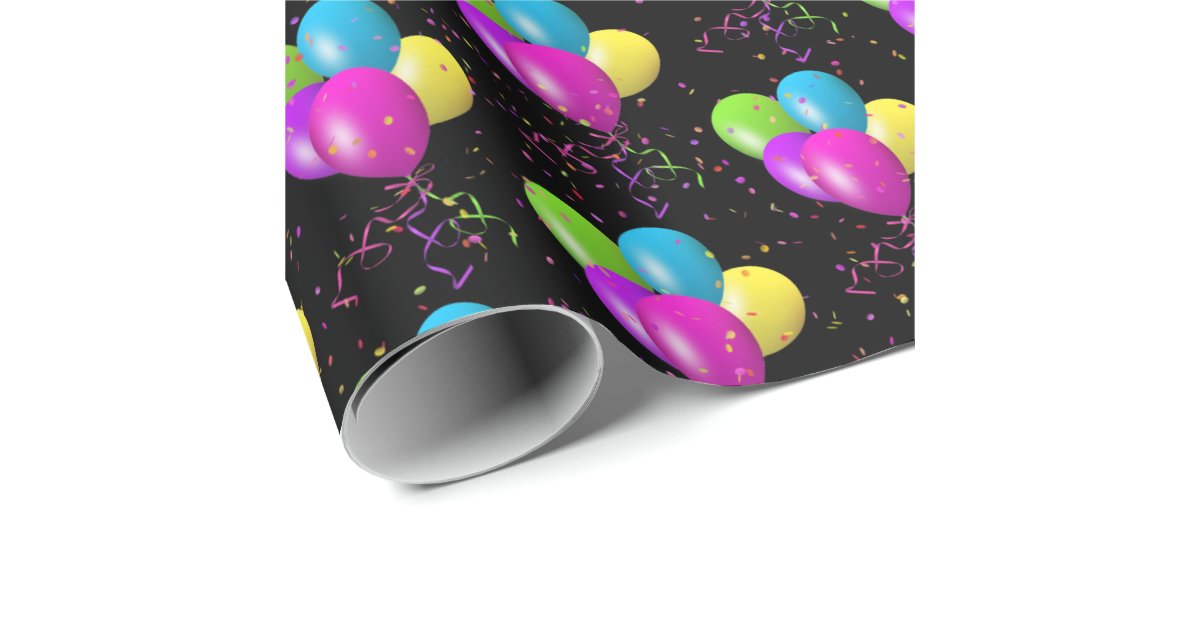 Birthday Balloons with confetti Wrapping Paper Zazzle