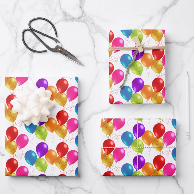 Birthday Balloons Wrapping Paper Sheets (Front)