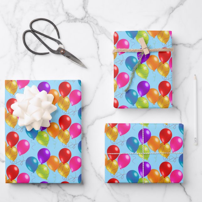 Birthday Balloons Wrapping Paper Sheets (Front)