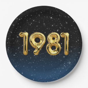 Birthday Balloons Year 1981 In Stars Paper Plate