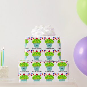 Birthday Balloons Yellow Green Cupcake Any AGE Wrapping Paper