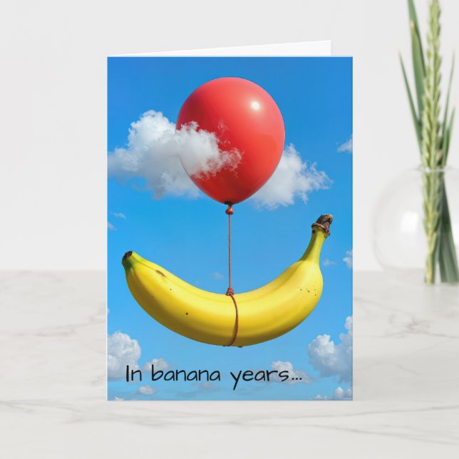 Birthday Banana With Red Balloon Card (Front)