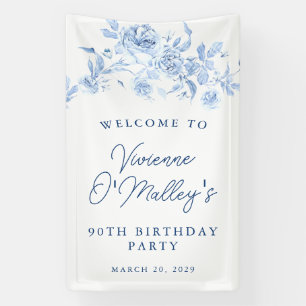 Birthday Banner 90th Birthday Party Blue Floral