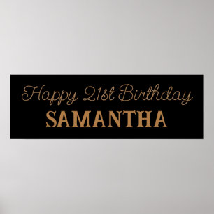 Birthday Banner, Black and Gold Happy Birthday Poster