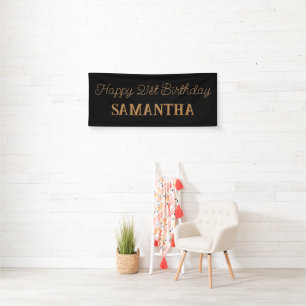 Birthday Banner, Black Gold Happy Birthday Vinyl Banner