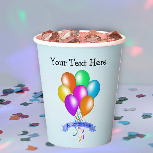Birthday Banner Colourful Bright Balloons Streamer Paper Cups