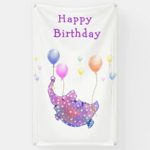 Birthday Banner for Kids with Flying Elephant