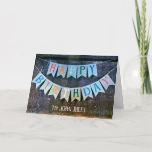 Birthday Banner on rustic wood Card
