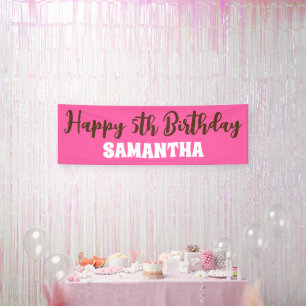 Birthday Banner, Pink Happy 5th Birthday Sign