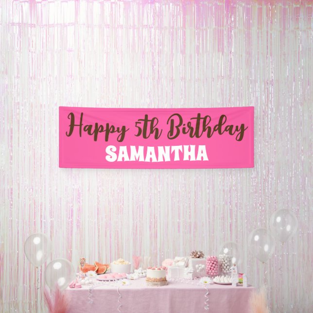 Birthday Banner, Pink Happy 5th Birthday Sign (Party)