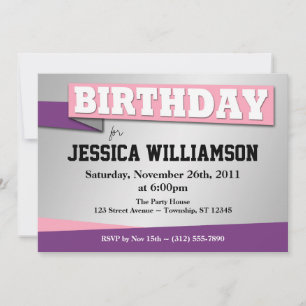 Birthday Banner Pink & Purple Party Invitations