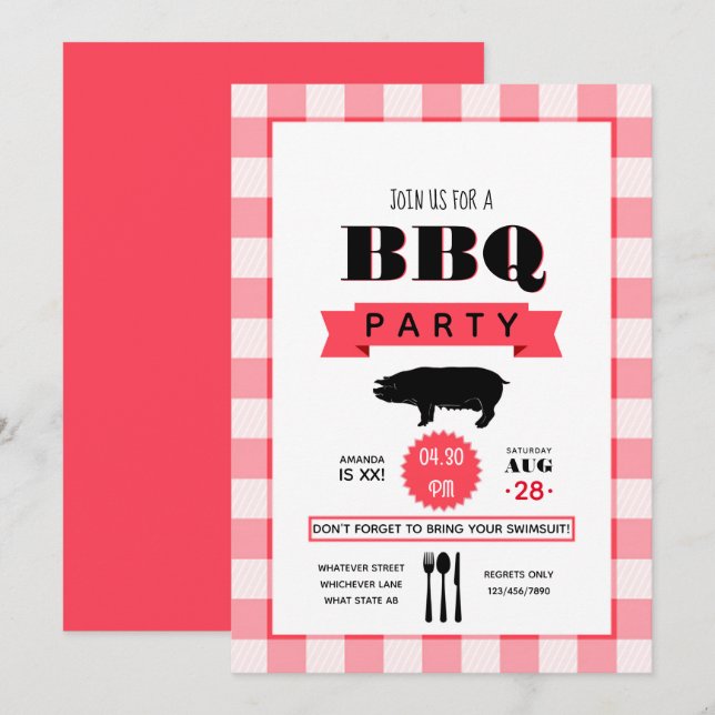 Birthday Barbecue personalised Invitation (Front/Back)