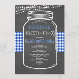 Birthday BARBEQUE Mason Jar Gingham Invitation