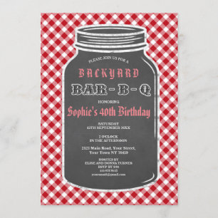Birthday BARBEQUE Mason Jar Gingham Invitation