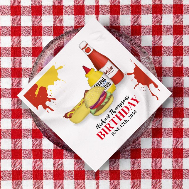 Birthday Barbeque Party BBQ Custom Cocktail Napkin (Birthday BBQ custom personalized party napkin.)