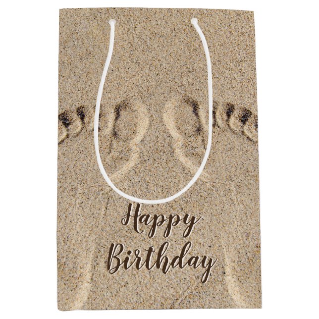 Birthday Bare Feet Footprints In Sand Medium Gift Bag (Front)