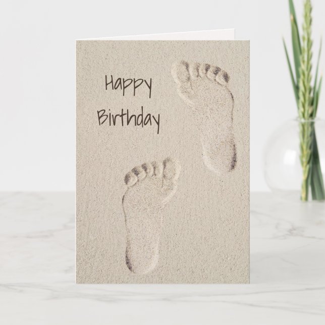 Birthday Barefoot Prints in Sand  Card (Front)