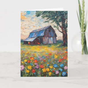 Birthday Barn In Wildflower Field Card