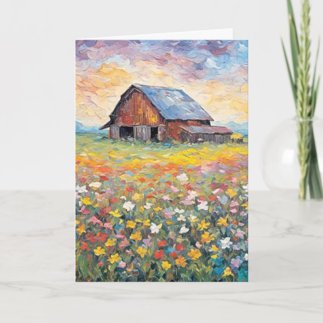 Birthday Barn In Wildflower Field Card (Front)