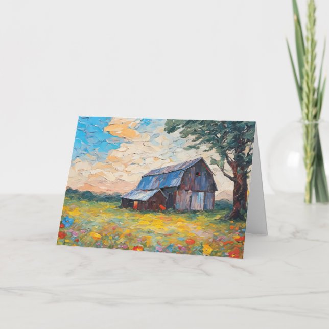 Birthday Barn In Wildflower Field Card (Front)
