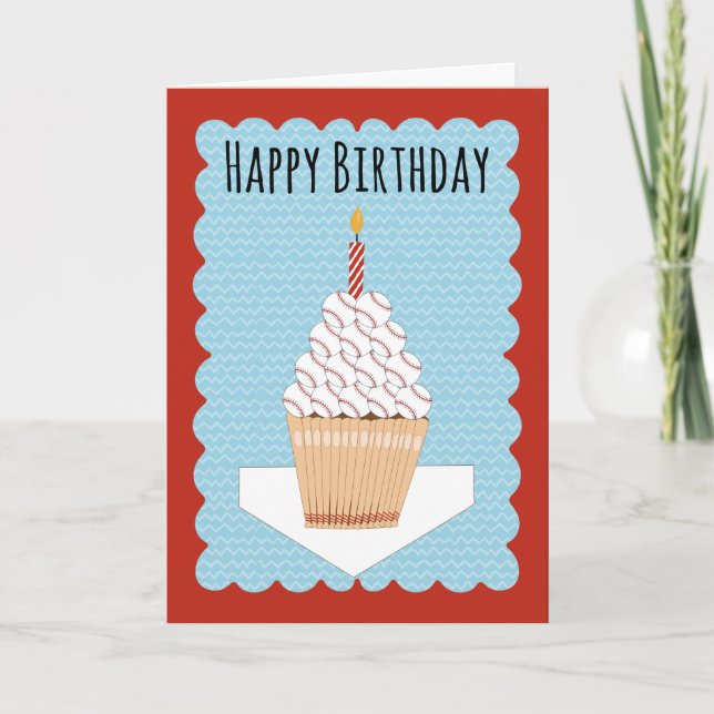 Birthday Baseball Cupcake with Bats and Balls Card (Front)