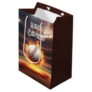 Birthday Baseball On Fire Medium Gift Bag