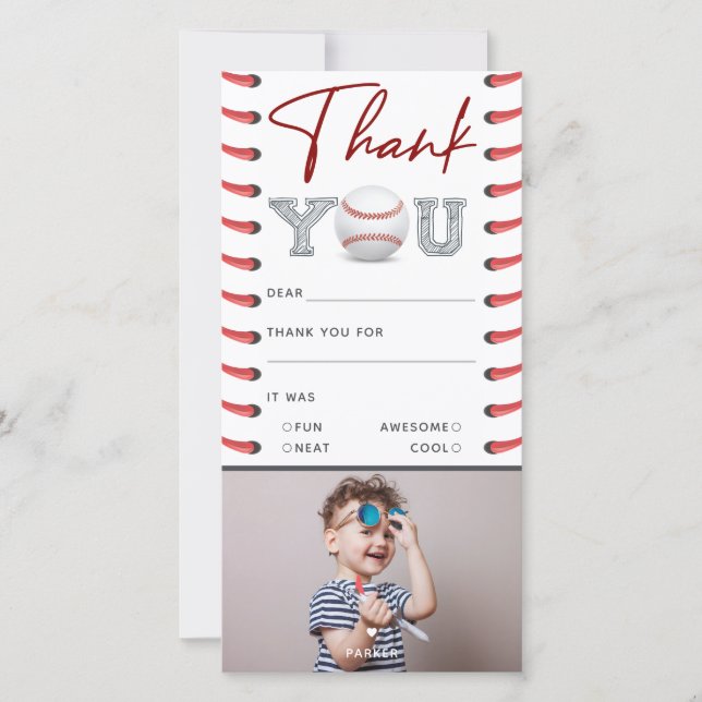 Birthday Baseball Photo Thank You Card (Front)