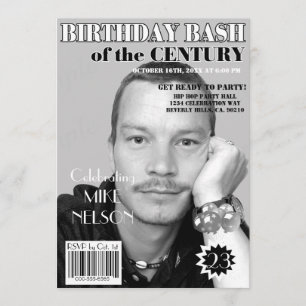 Birthday Bash Black White Magazine Cover Any Age Invitation