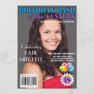 Birthday Bash Blue Purple Magazine Cover Any Age Invitation