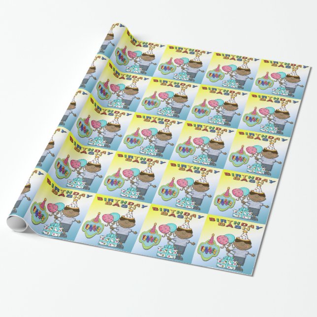 Birthday Bash Boy Birthday Wrapping Paper (Unrolled)