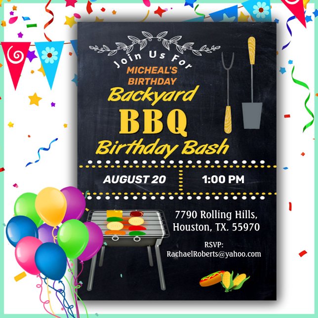 Birthday Bash Chalkboard Backyard Barbecue  Invita Invitation (Creator Uploaded)