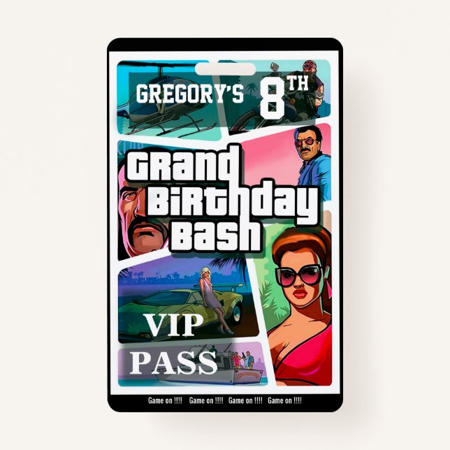 Birthday Bash -customisable  invitation badge ID Badge (Front)