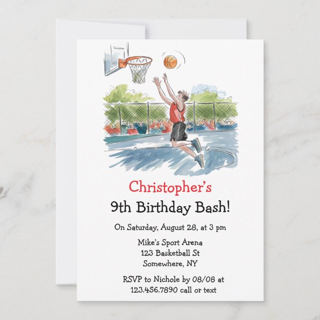 Birthday Bash: Hoops and Hype Invitation (Front)