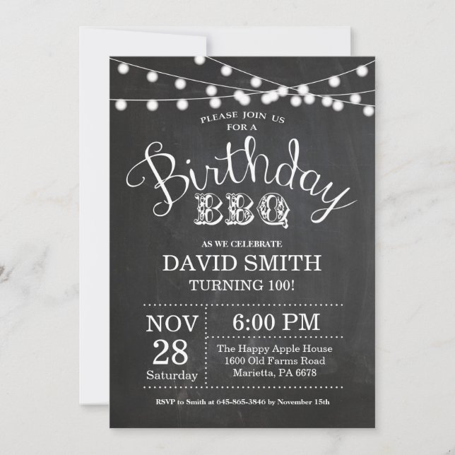 Birthday BBQ Invitation 100th Birthday Chalkboard (Front)