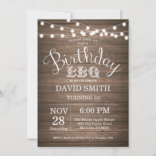 Birthday BBQ Invitation Rustic 15th Birthday (Front)