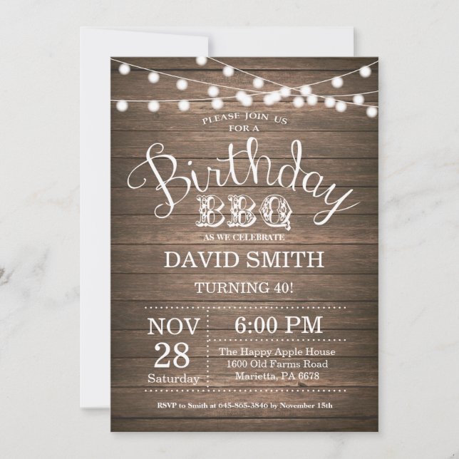 Birthday BBQ Invitation Rustic 40th Birthday (Front)
