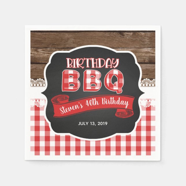 Birthday BBQ Paper Napkins - Red (Front)