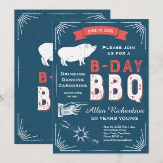 Birthday BBQ Party for 50th, 60th or 70th Birthday Invitation
