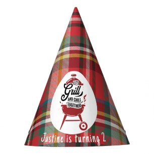 Birthday BBQ Plaid Rustic Fun Grill and Chill Party Hat