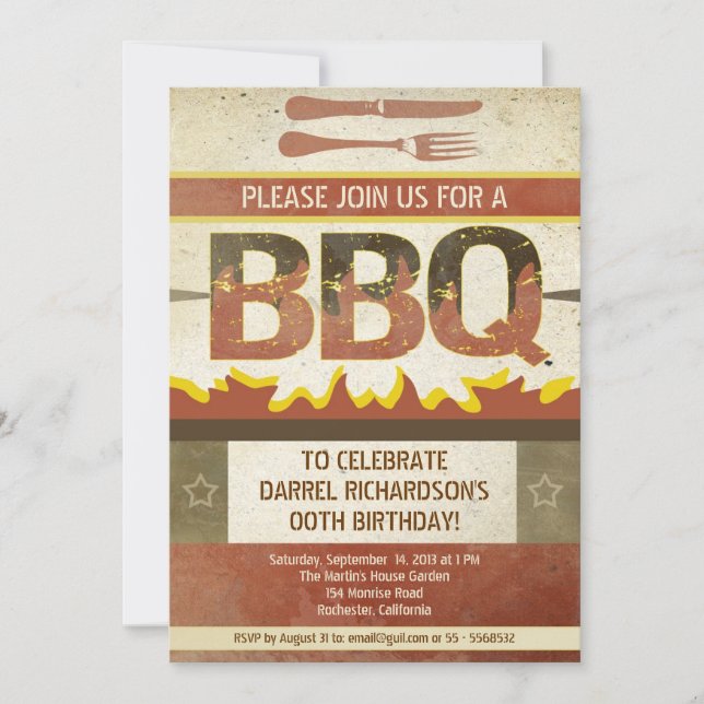 Birthday bbq vintage design invitations (Front)