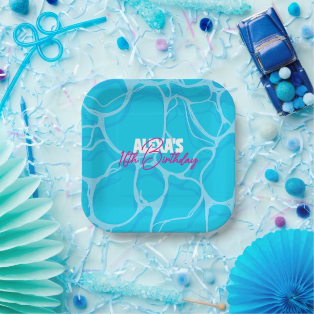 Birthday Bday Pool Party Paper Plate (Party)