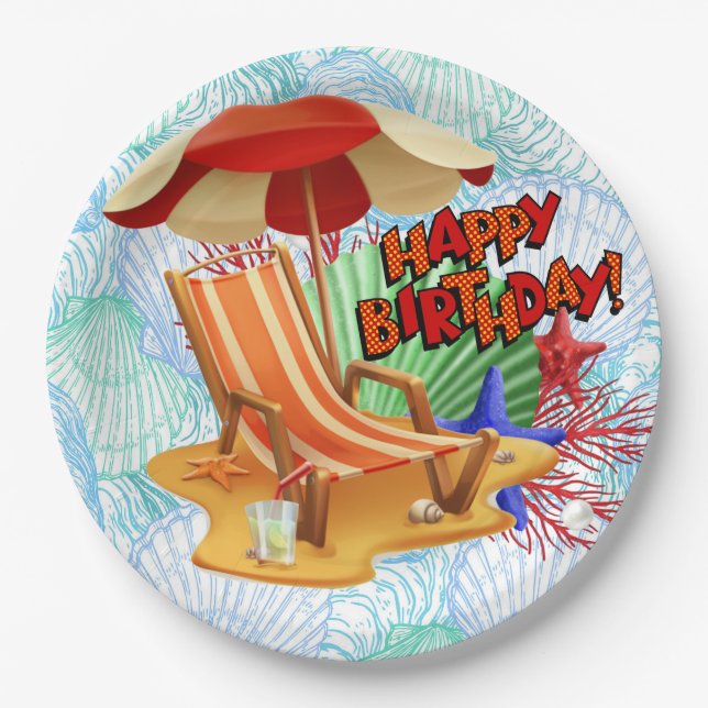 Birthday Beach Bash  Paper Plate (Front)
