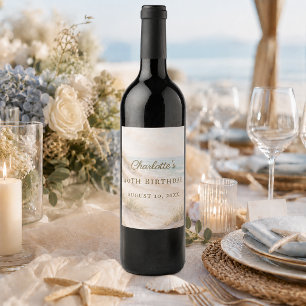 Birthday beach coastal party wine label