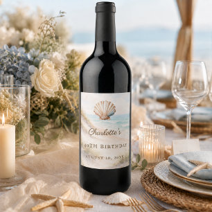 Birthday beach coastal shell wine label