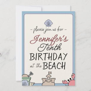 Birthday Beach Party Kid Cute Sandcastle Crab Pail Invitation